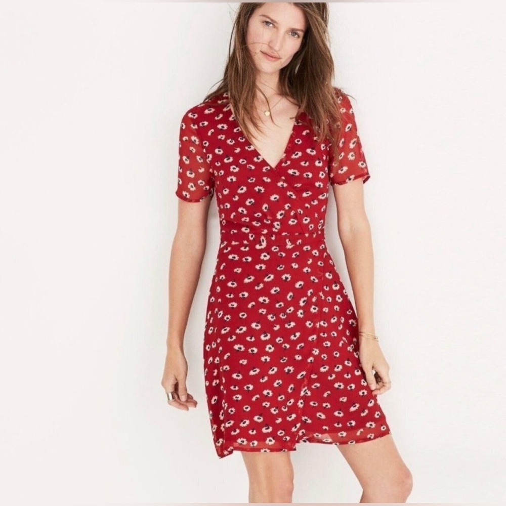 Madewell‎ Wrap Front Scarlet Mini Dress in Seattle Floral Size:12